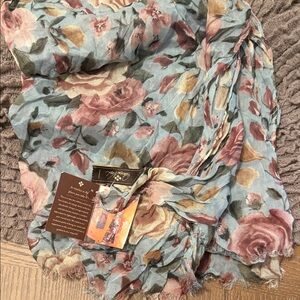 Patricia Nash - Floral Lightweight Scarf in Dusty Blue and Rose (New with Tag)